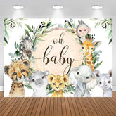 Aperturee - Oh Baby Jungle Animals Green Baby Shower Backdrop for Boy